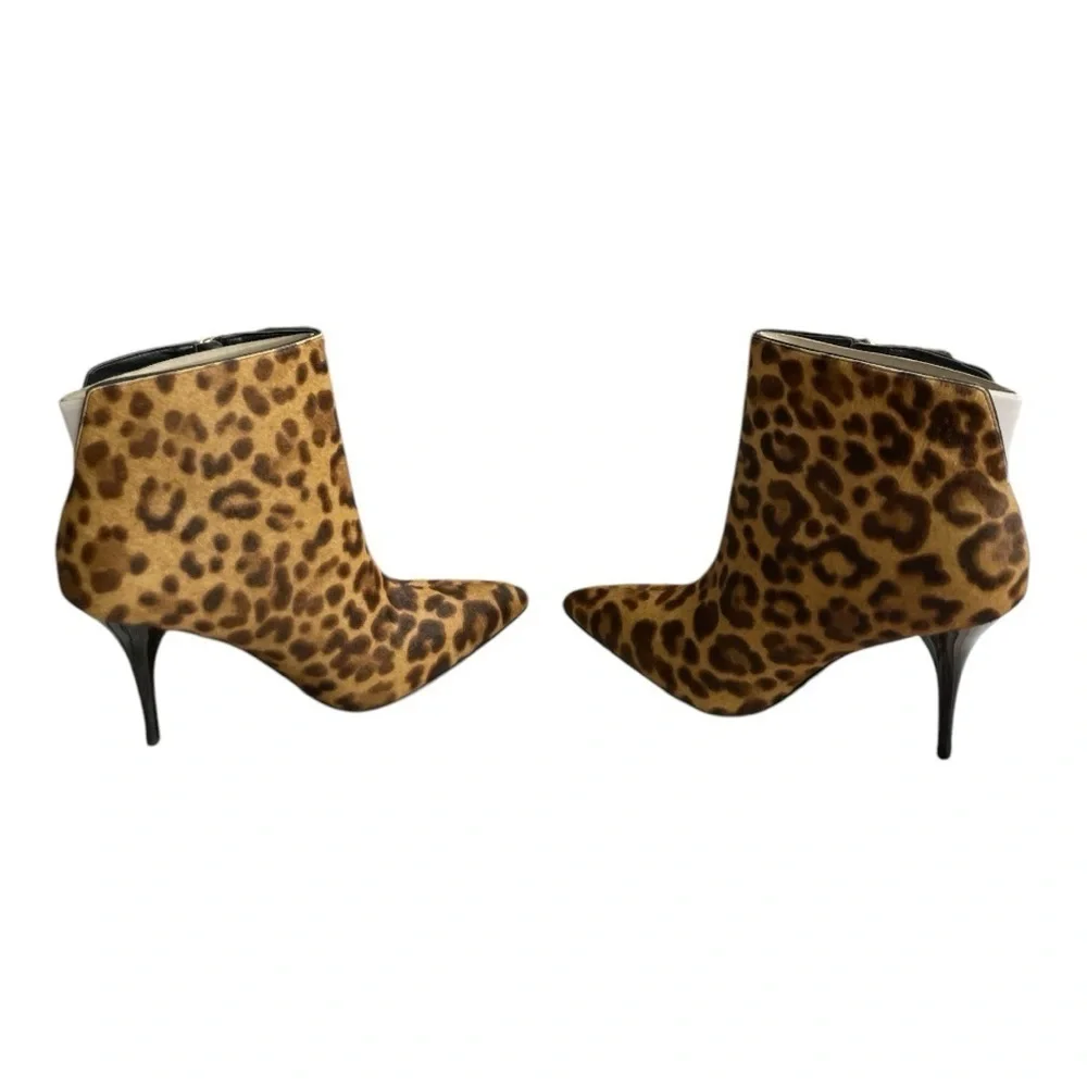 Marc Fisher LTD MLFaye Brown Calf Hair Leopard Booties Side Zipper Women 9.5M